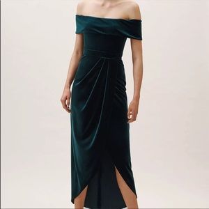 BHLDN Anthropologie Emerald Green Velvet Formal Dress
